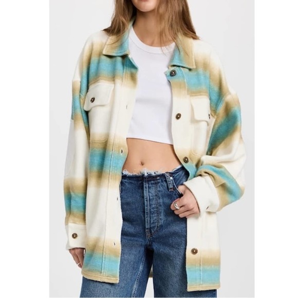 NEW Free People Ruby West Coat thermal lined shacket shirt jacket in Ivory combo - Picture 2 of 14